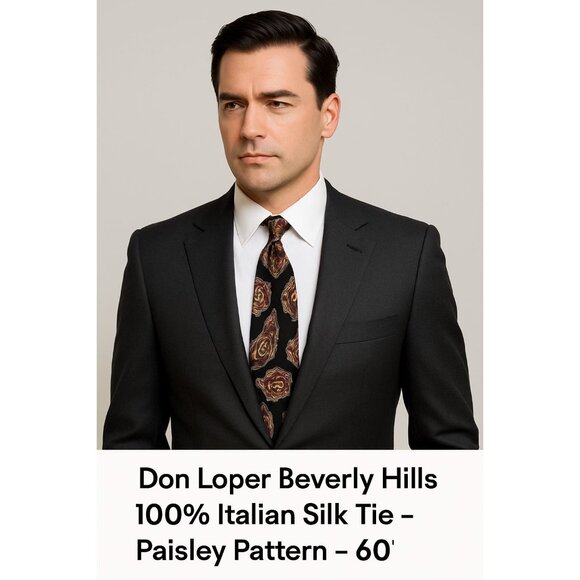 Don Loper Beverly Hills Italian Silk Paisley Tie 60” - Picture 5 of 5
